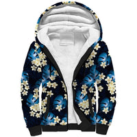 Blue Tropical Hawaii Sherpa Hoodie Seamless Monstera Plumeria Hawaiian Pattern - Polynesian Pride