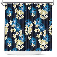 Blue Tropical Hawaii Shower Curtain Seamless Monstera Plumeria Hawaiian Pattern - Polynesian Pride