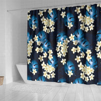 Blue Tropical Hawaii Shower Curtain Seamless Monstera Plumeria Hawaiian Pattern - Polynesian Pride