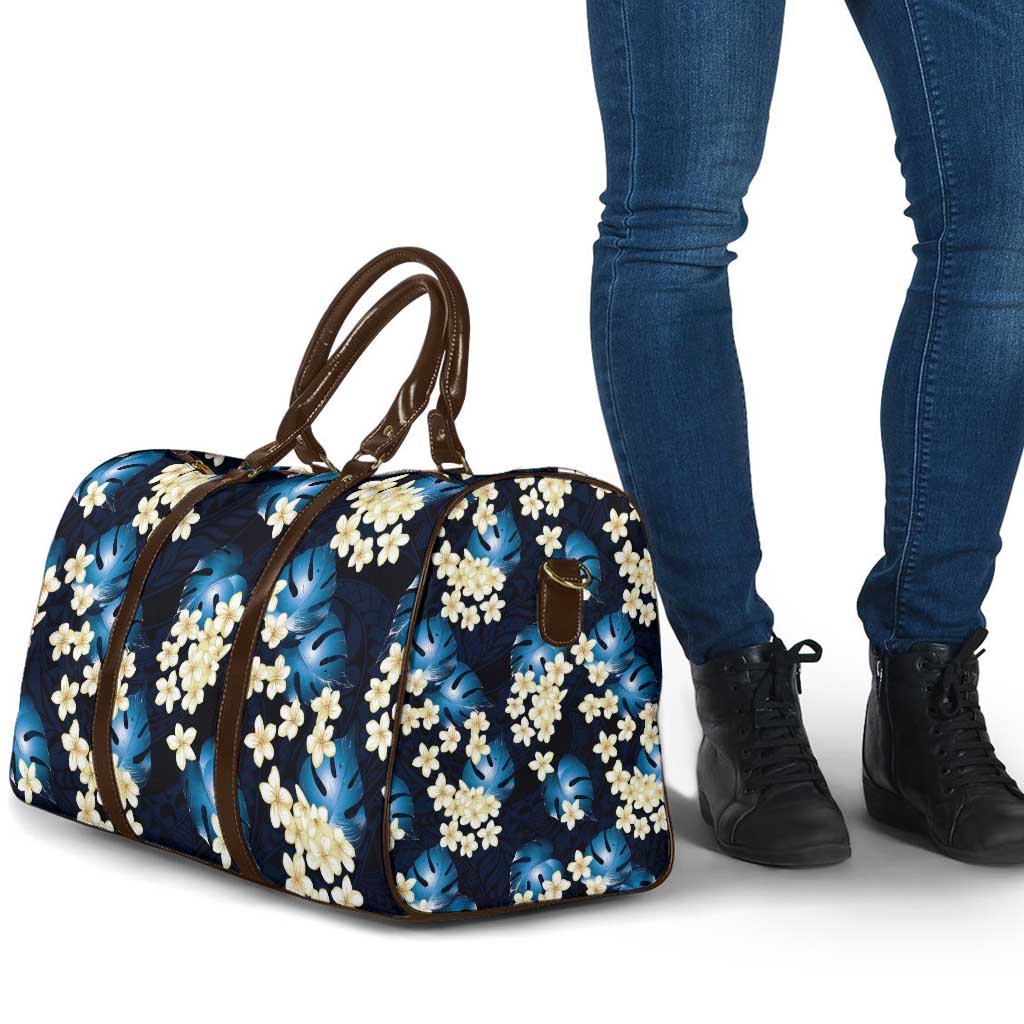 Blue Tropical Hawaii Travel Bag Seamless Monstera Plumeria Hawaiian Pattern - Polynesian Pride