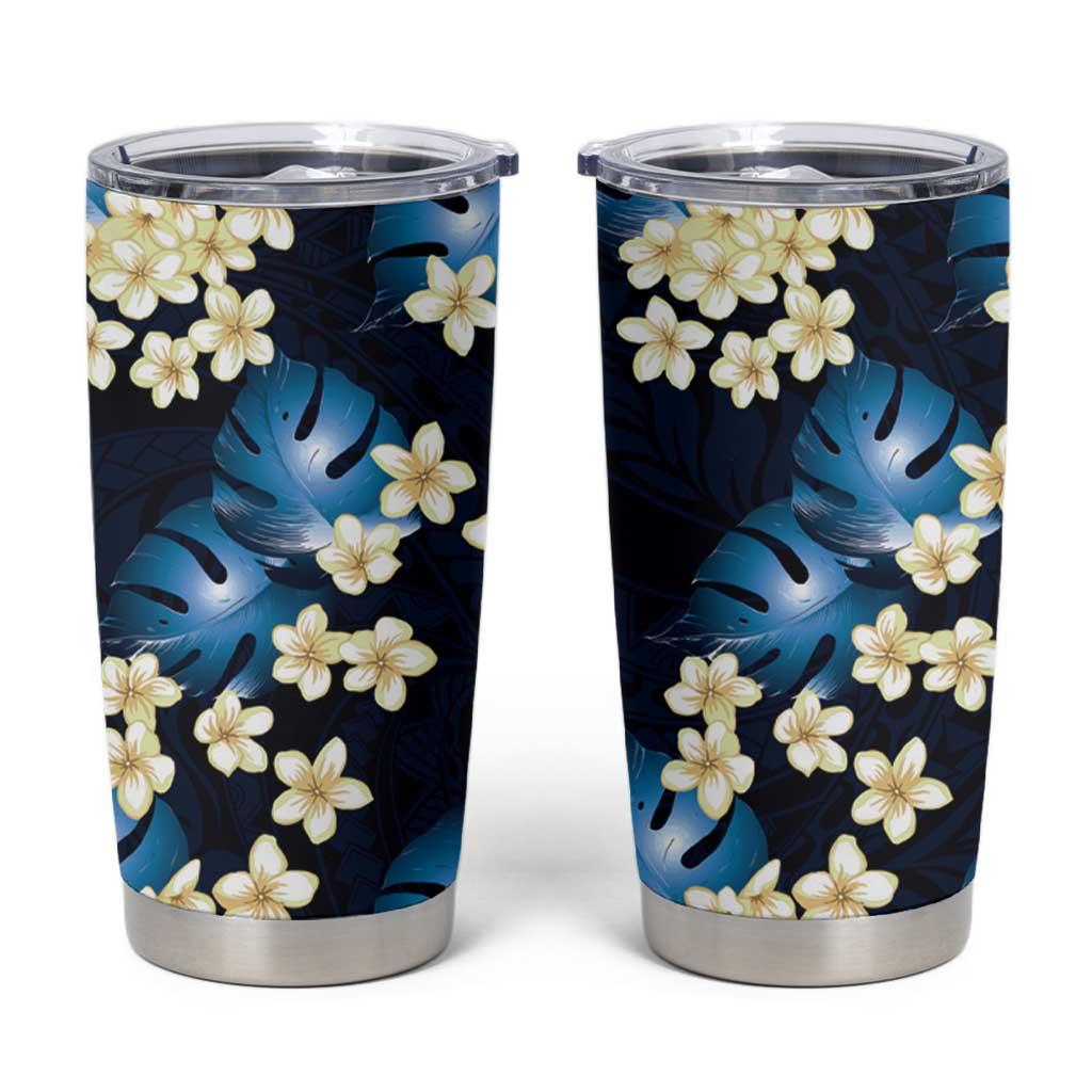 Blue Tropical Hawaii Tumbler Cup Seamless Monstera Plumeria Hawaiian Pattern - Polynesian Pride