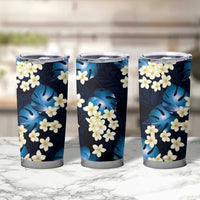 Blue Tropical Hawaii Tumbler Cup Seamless Monstera Plumeria Hawaiian Pattern - Polynesian Pride