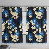 Blue Tropical Hawaii Window Curtain Seamless Monstera Plumeria Hawaiian Pattern - Polynesian Pride