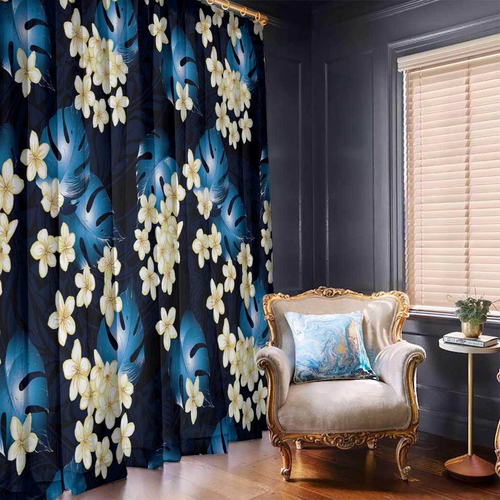 Blue Tropical Hawaii Window Curtain Seamless Monstera Plumeria Hawaiian Pattern - Polynesian Pride