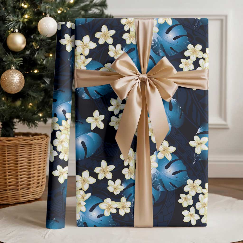 Blue Tropical Hawaii Wrapping Paper Seamless Monstera Plumeria Hawaiian Pattern - Polynesian Pride