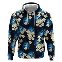 Blue Tropical Hawaii Zip Hoodie Seamless Monstera Plumeria Hawaiian Pattern - Polynesian Pride