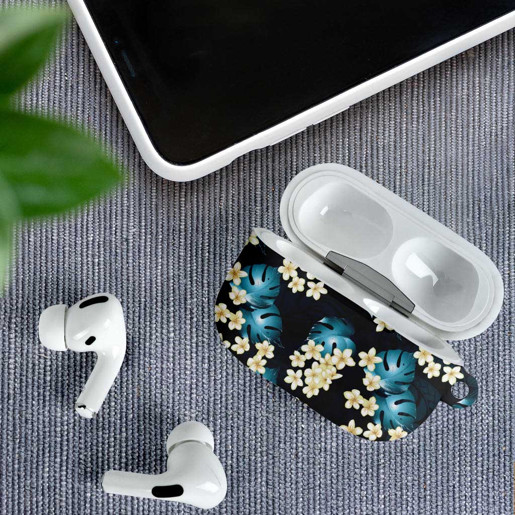 Dark Cyan Tropical Hawaii AirPods Case Seamless Monstera Plumeria Hawaiian Pattern - Polynesian Pride