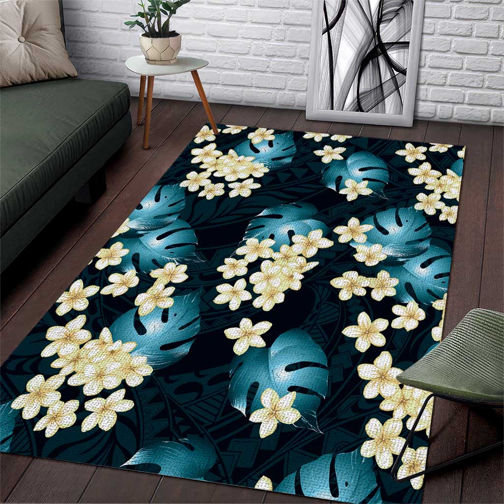 Dark Cyan Tropical Hawaii Area Rug Seamless Monstera Plumeria Hawaiian Pattern LT14 Dark Cyan - Polynesian Pride