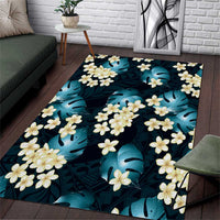 Dark Cyan Tropical Hawaii Area Rug Seamless Monstera Plumeria Hawaiian Pattern LT14 Dark Cyan - Polynesian Pride