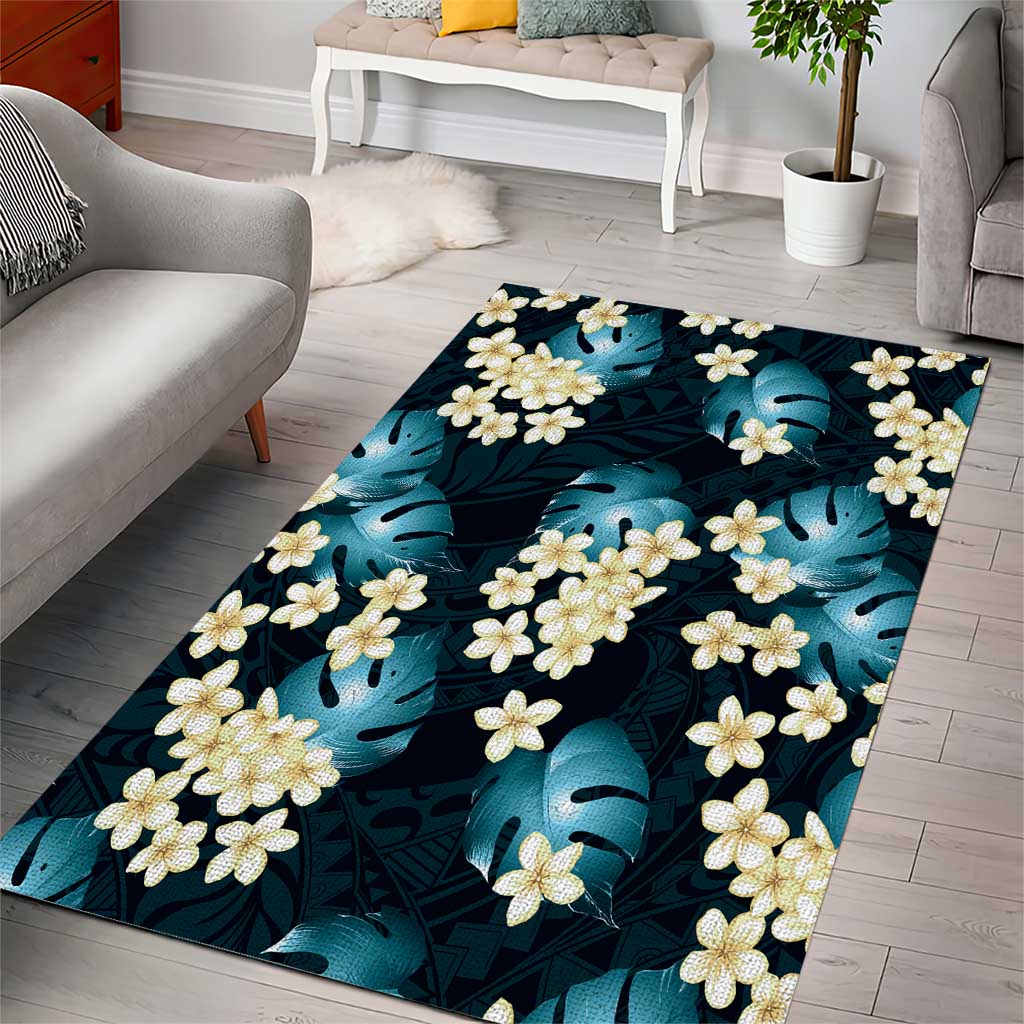 Dark Cyan Tropical Hawaii Area Rug Seamless Monstera Plumeria Hawaiian Pattern LT14 - Polynesian Pride