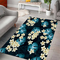 Dark Cyan Tropical Hawaii Area Rug Seamless Monstera Plumeria Hawaiian Pattern LT14 - Polynesian Pride