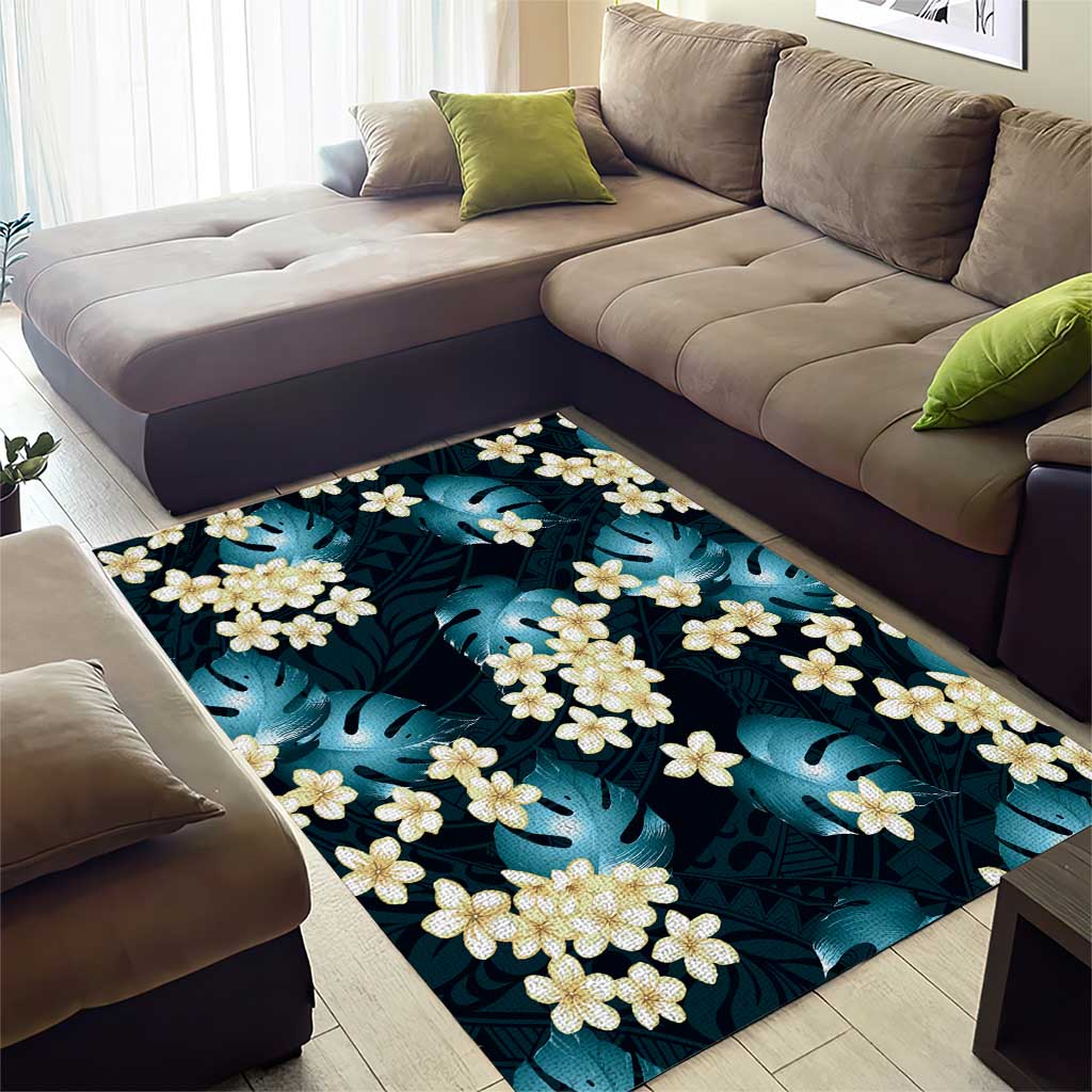 Dark Cyan Tropical Hawaii Area Rug Seamless Monstera Plumeria Hawaiian Pattern LT14 - Polynesian Pride