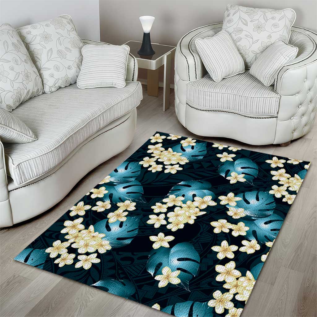 Dark Cyan Tropical Hawaii Area Rug Seamless Monstera Plumeria Hawaiian Pattern LT14 - Polynesian Pride