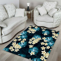 Dark Cyan Tropical Hawaii Area Rug Seamless Monstera Plumeria Hawaiian Pattern LT14 - Polynesian Pride