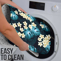 Dark Cyan Tropical Hawaii Bathroom Set Seamless Monstera Plumeria Hawaiian Pattern - Polynesian Pride