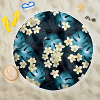 Dark Cyan Tropical Hawaii Beach Blanket Seamless Monstera Plumeria Hawaiian Pattern - Polynesian Pride