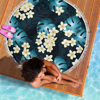 Dark Cyan Tropical Hawaii Beach Blanket Seamless Monstera Plumeria Hawaiian Pattern - Polynesian Pride