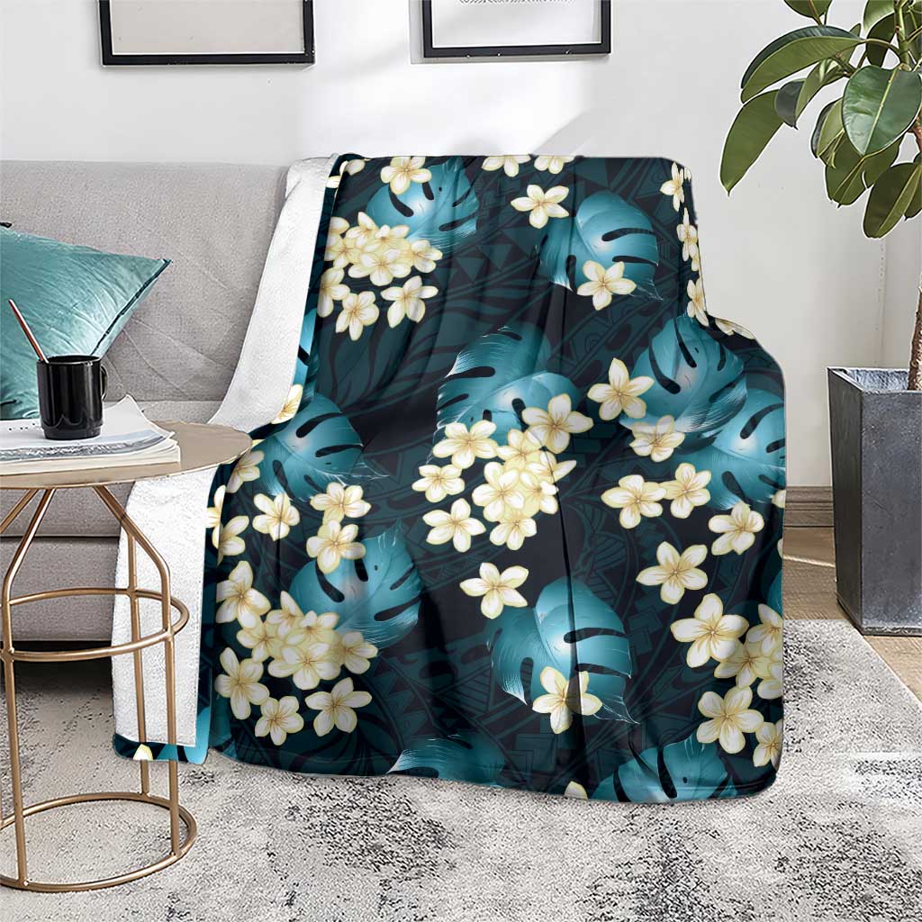 Dark Cyan Tropical Hawaii Blanket Seamless Monstera Plumeria Hawaiian Pattern - Polynesian Pride