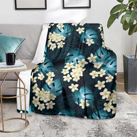 Dark Cyan Tropical Hawaii Blanket Seamless Monstera Plumeria Hawaiian Pattern - Polynesian Pride