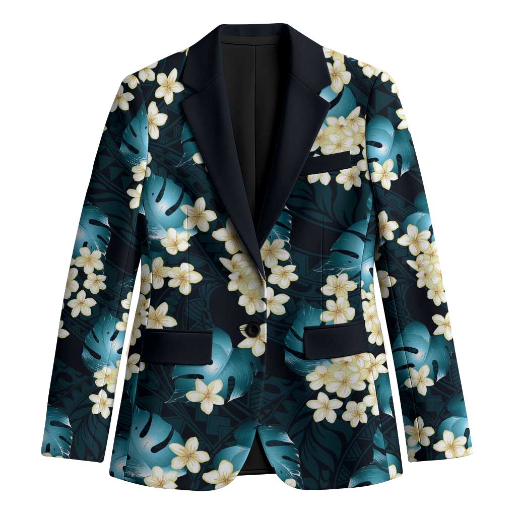 Dark Cyan Tropical Hawaii Blazer Seamless Monstera Plumeria Hawaiian Pattern - Polynesian Pride