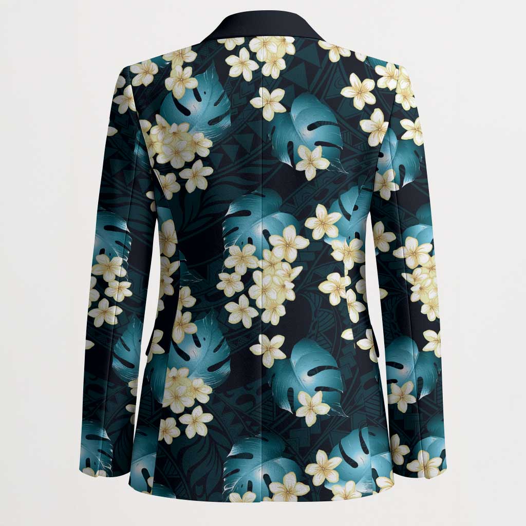 Dark Cyan Tropical Hawaii Blazer Seamless Monstera Plumeria Hawaiian Pattern - Polynesian Pride