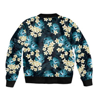 Dark Cyan Tropical Hawaii Bomber Jacket Seamless Monstera Plumeria Hawaiian Pattern - Polynesian Pride