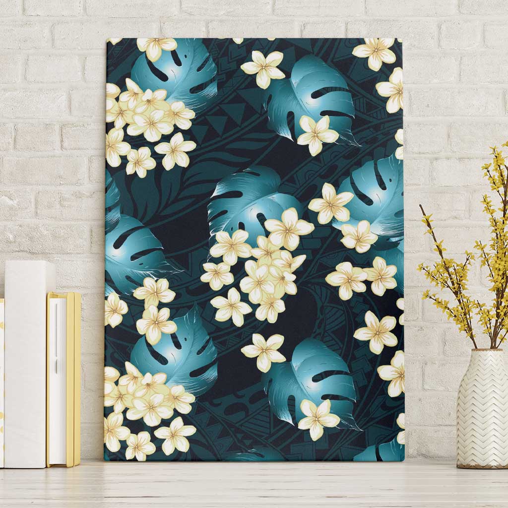 Dark Cyan Tropical Hawaii Canvas Wall Art Seamless Monstera Plumeria Hawaiian Pattern - Polynesian Pride