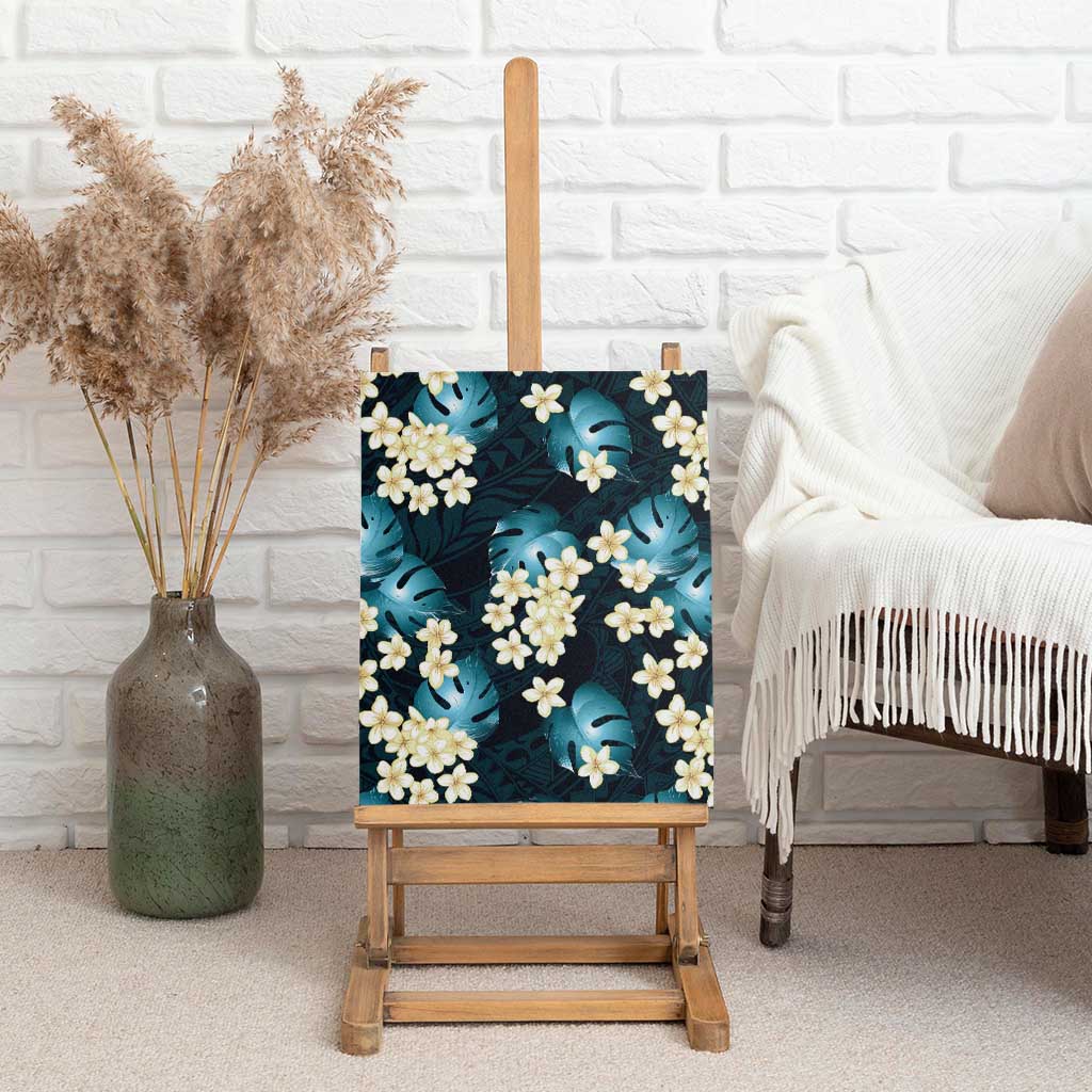 Dark Cyan Tropical Hawaii Canvas Wall Art Seamless Monstera Plumeria Hawaiian Pattern - Polynesian Pride