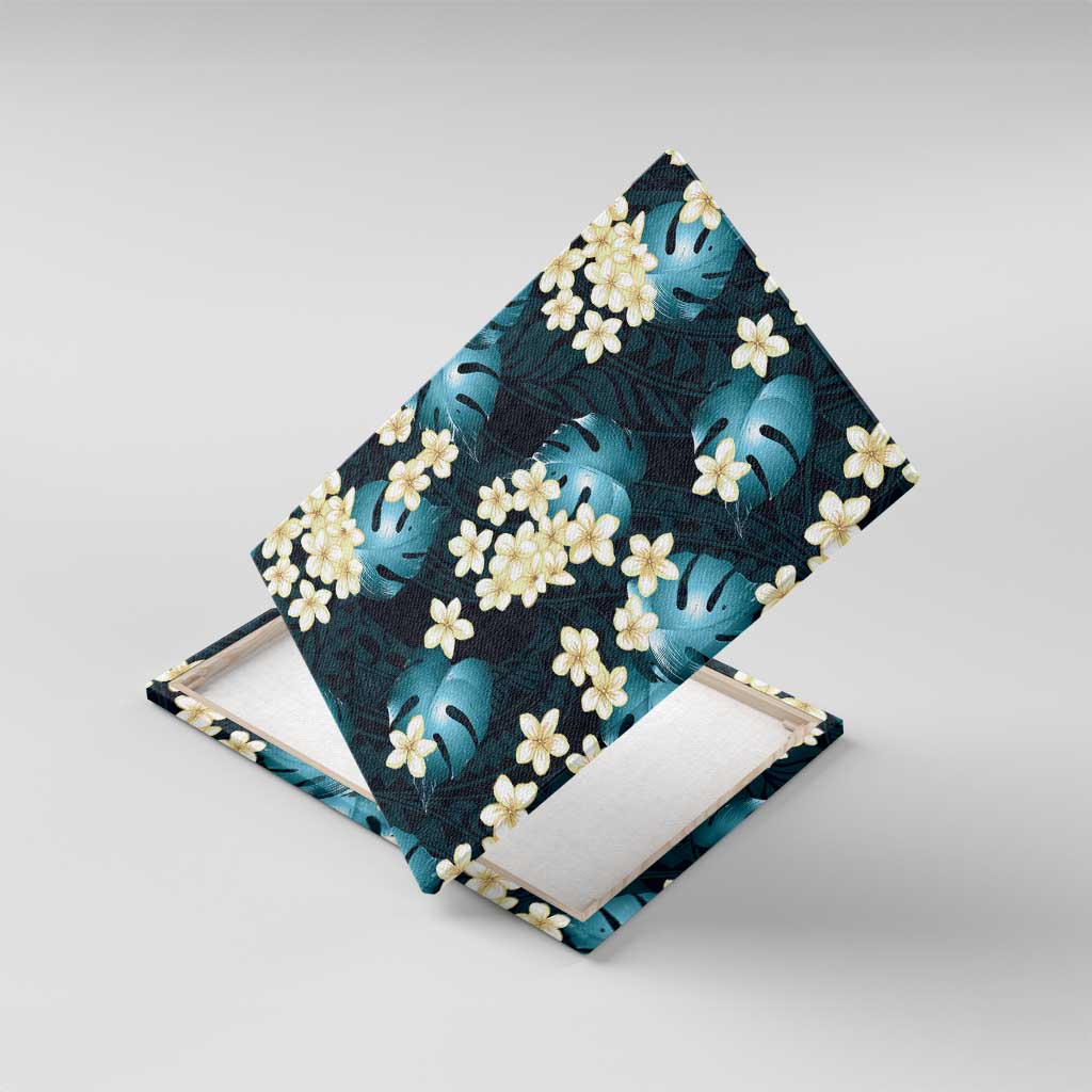 Dark Cyan Tropical Hawaii Canvas Wall Art Seamless Monstera Plumeria Hawaiian Pattern - Polynesian Pride