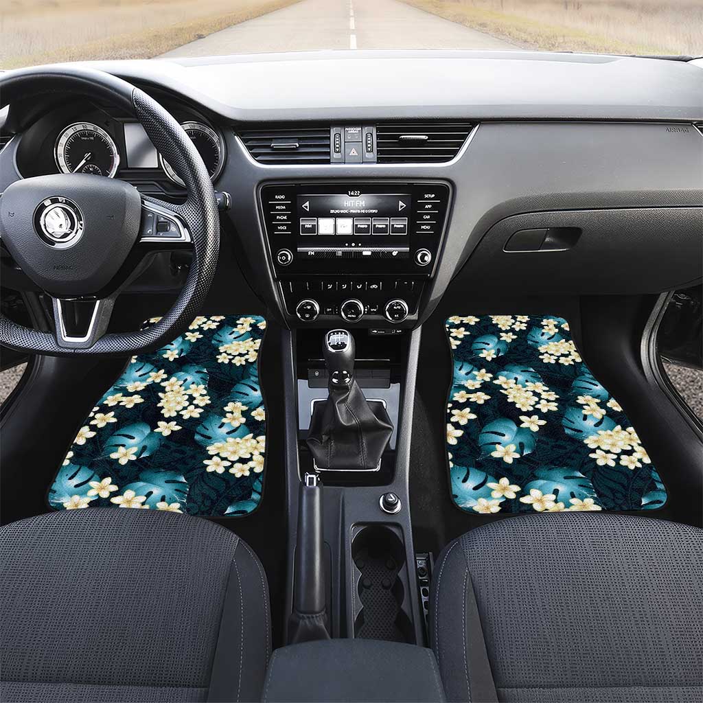Dark Cyan Tropical Hawaii Car Mats Seamless Monstera Plumeria Hawaiian Pattern - Polynesian Pride