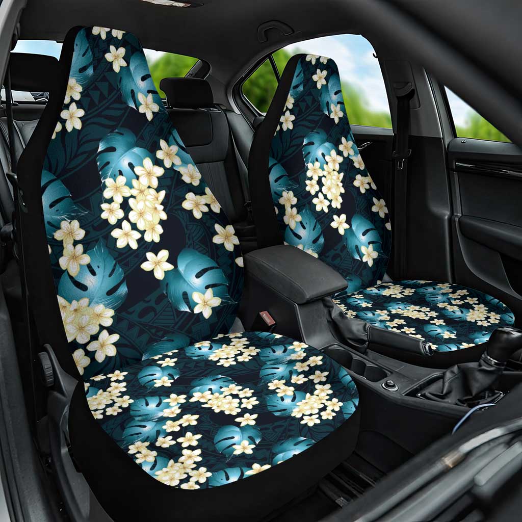 Dark Cyan Tropical Hawaii Car Seat Cover Seamless Monstera Plumeria Hawaiian Pattern - Polynesian Pride