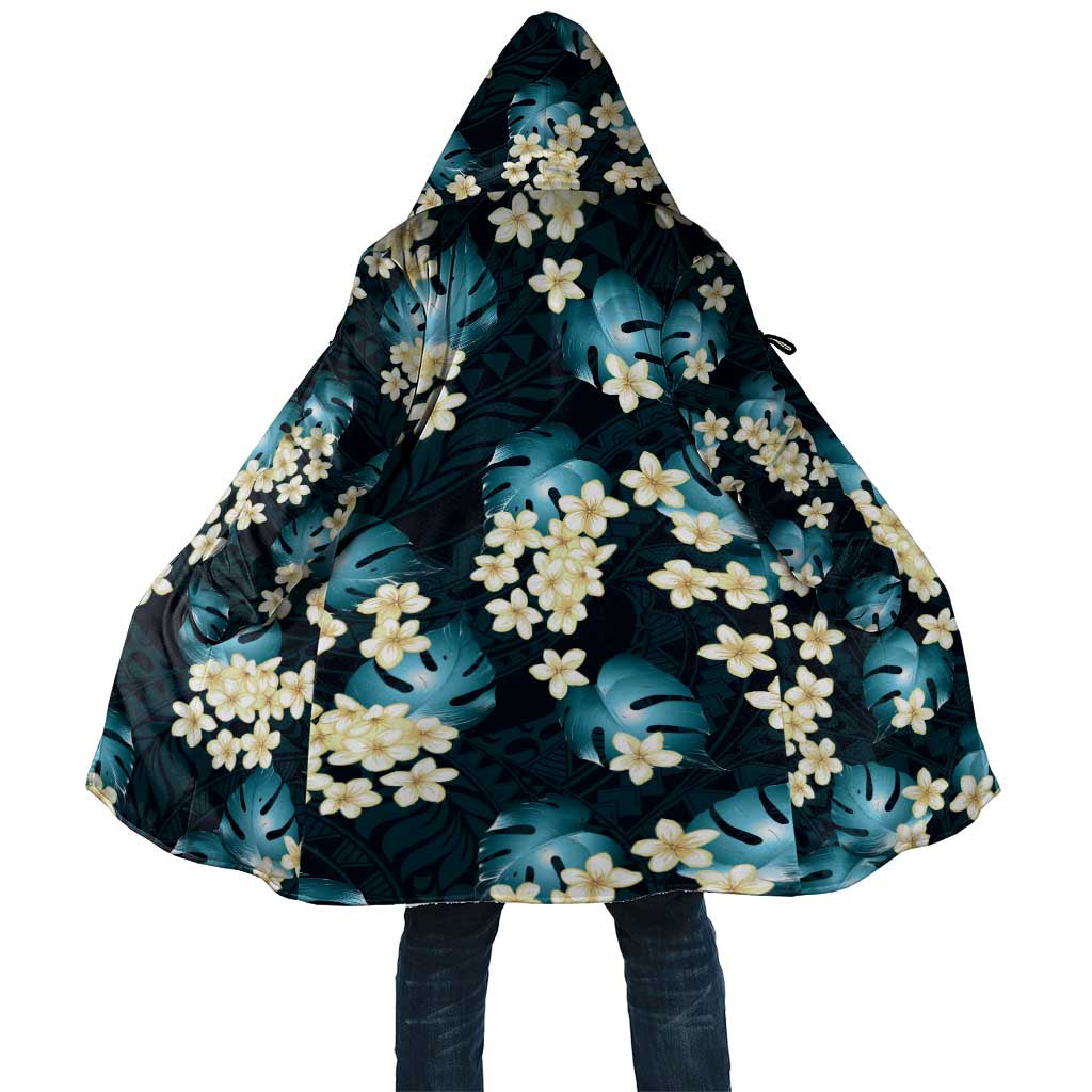 Dark Cyan Tropical Hawaii Cloak Seamless Monstera Plumeria Hawaiian Pattern - Polynesian Pride