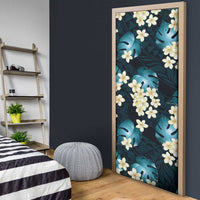 Dark Cyan Tropical Hawaii Door Cover Seamless Monstera Plumeria Hawaiian Pattern - Polynesian Pride