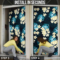 Dark Cyan Tropical Hawaii Door Cover Seamless Monstera Plumeria Hawaiian Pattern - Polynesian Pride