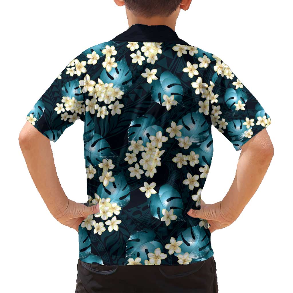 Dark Cyan Tropical Hawaii Family Matching Puletasi and Hawaiian Shirt Seamless Monstera Plumeria Hawaiian Pattern - Polynesian Pride