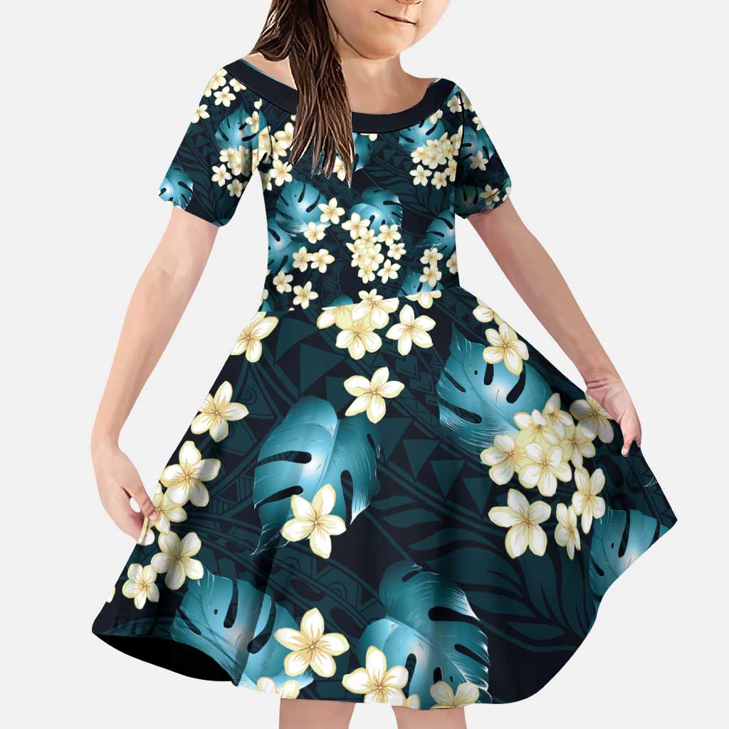 Dark Cyan Tropical Hawaii Family Matching Puletasi and Hawaiian Shirt Seamless Monstera Plumeria Hawaiian Pattern - Polynesian Pride