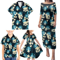 Dark Cyan Tropical Hawaii Family Matching Puletasi and Hawaiian Shirt Seamless Monstera Plumeria Hawaiian Pattern - Polynesian Pride