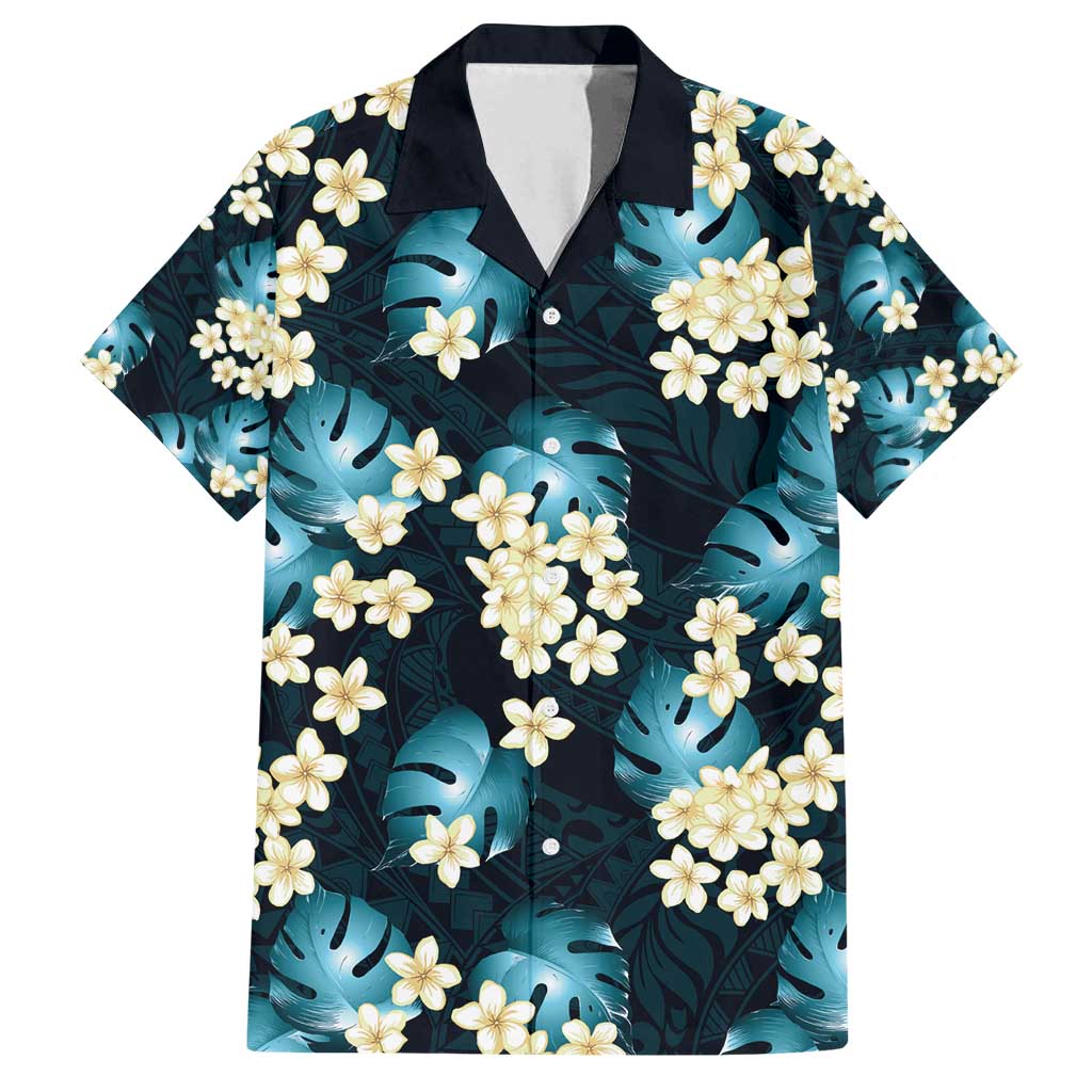 Dark Cyan Tropical Hawaii Family Matching Puletasi and Hawaiian Shirt Seamless Monstera Plumeria Hawaiian Pattern - Polynesian Pride