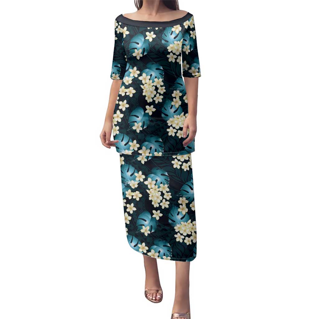 Dark Cyan Tropical Hawaii Family Matching Puletasi and Hawaiian Shirt Seamless Monstera Plumeria Hawaiian Pattern - Polynesian Pride