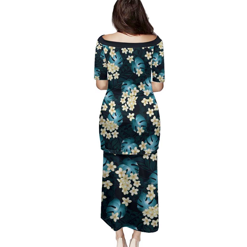 Dark Cyan Tropical Hawaii Family Matching Puletasi and Hawaiian Shirt Seamless Monstera Plumeria Hawaiian Pattern - Polynesian Pride