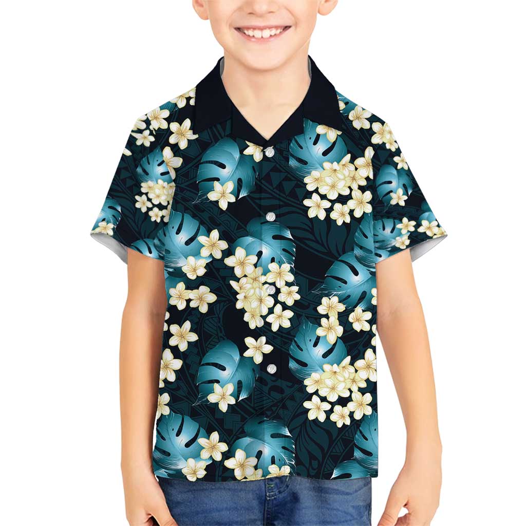 Dark Cyan Tropical Hawaii Family Matching Puletasi and Hawaiian Shirt Seamless Monstera Plumeria Hawaiian Pattern - Polynesian Pride