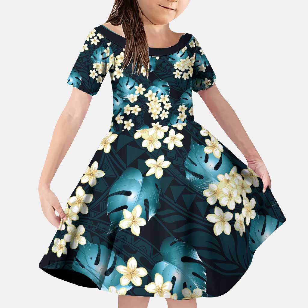 Dark Cyan Tropical Hawaii Family Matching Tank Maxi Dress and Hawaiian Shirt Seamless Monstera Plumeria Hawaiian Pattern - Polynesian Pride