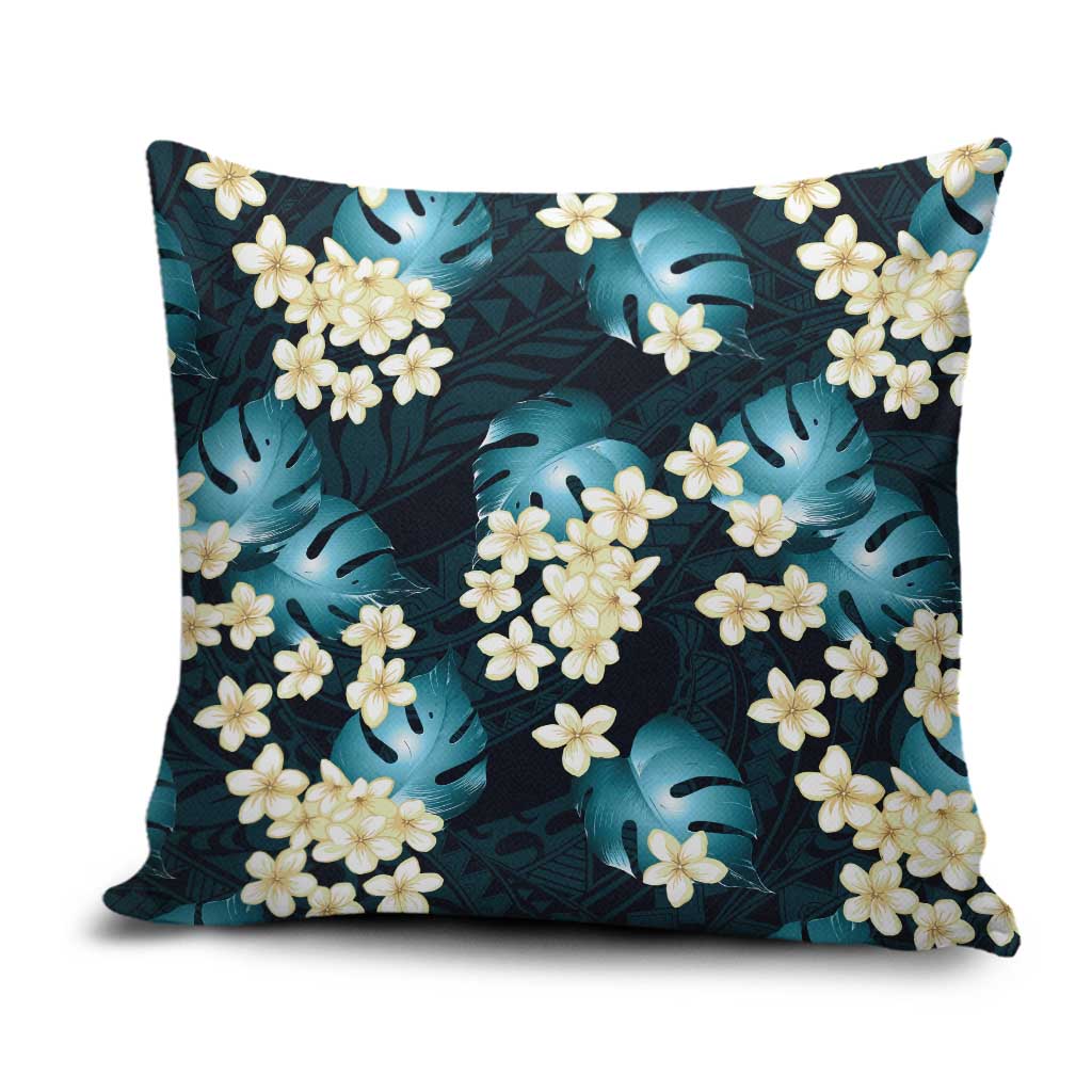 Dark Cyan Tropical Hawaii Pillow Cover Seamless Monstera Plumeria Hawaiian Pattern - Polynesian Pride