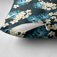 Dark Cyan Tropical Hawaii Pillow Cover Seamless Monstera Plumeria Hawaiian Pattern - Polynesian Pride