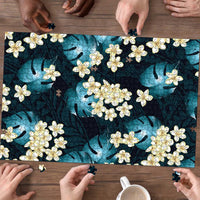 Dark Cyan Tropical Hawaii Puzzle Seamless Monstera Plumeria Hawaiian Pattern LT14 - Polynesian Pride
