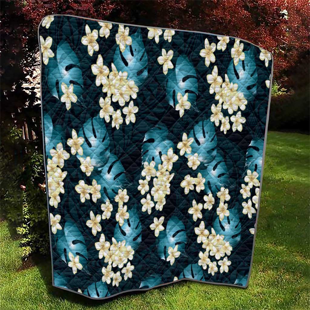 Dark Cyan Tropical Hawaii Quilt Seamless Monstera Plumeria Hawaiian Pattern - Polynesian Pride