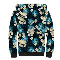 Dark Cyan Tropical Hawaii Sherpa Hoodie Seamless Monstera Plumeria Hawaiian Pattern - Polynesian Pride