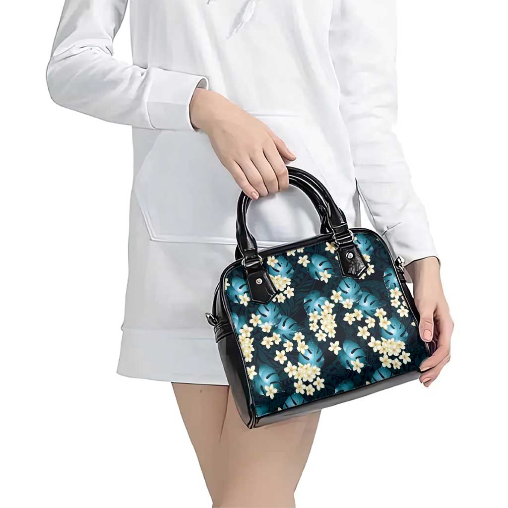 Dark Cyan Tropical Hawaii Shoulder Handbag Seamless Monstera Plumeria Hawaiian Pattern - Polynesian Pride