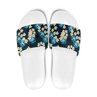 Dark Cyan Tropical Hawaii Slide Sandals Seamless Monstera Plumeria Hawaiian Pattern - Polynesian Pride