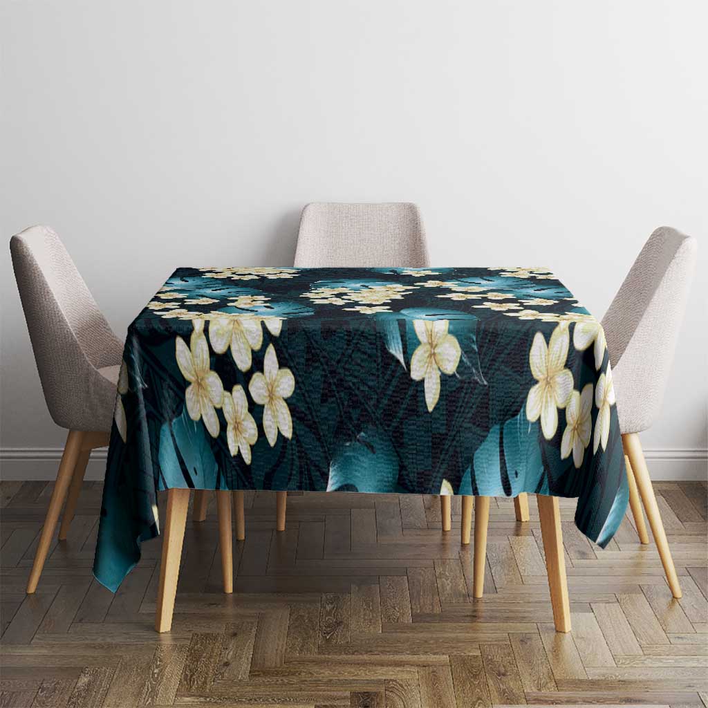 Dark Cyan Tropical Hawaii Tablecloth Seamless Monstera Plumeria Hawaiian Pattern - Polynesian Pride